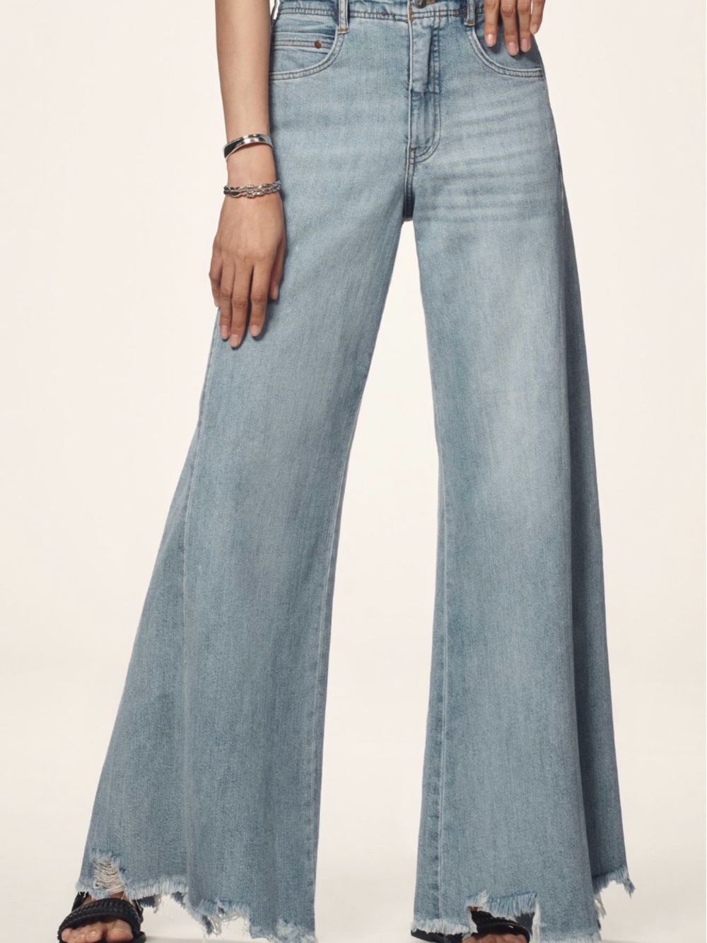 Pilcro Adi Light Blue Wide-Leg Frayed Hem Jeans